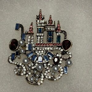 Enchanted Castle Rhinestone Brooch ~ Pearl & Crystal Fantasy Pin